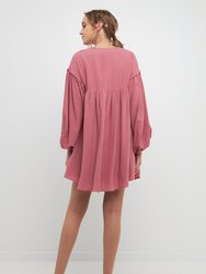 Laced Blouson Sleeve Shift Dress