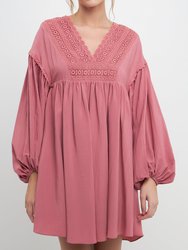 Laced Blouson Sleeve Shift Dress