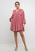 Laced Blouson Sleeve Shift Dress - Berry Red