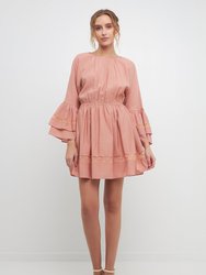 Laced Spg Tie Mini Dress - Dusty Pink