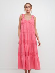 Ruched Layered Sweetheart Maxi Dress - Pink
