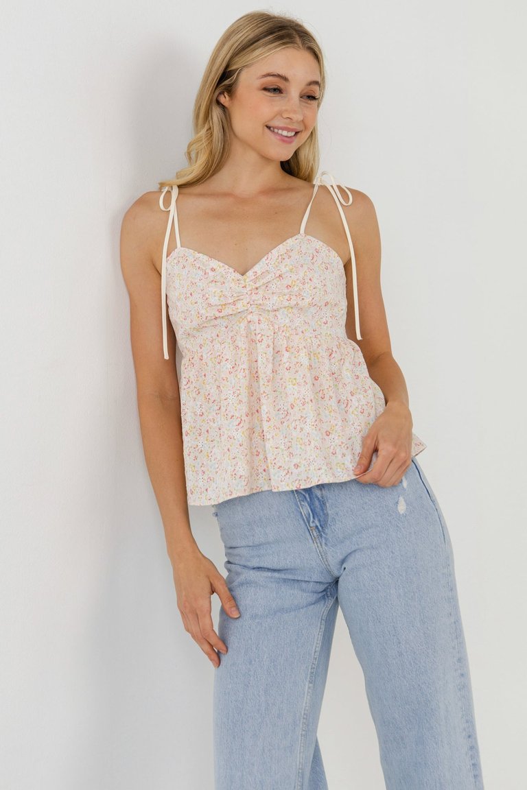 Straps With Floral Top - Pink Multi