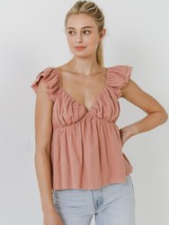 Sweet Heart Neck Raw Edge Top - Rose