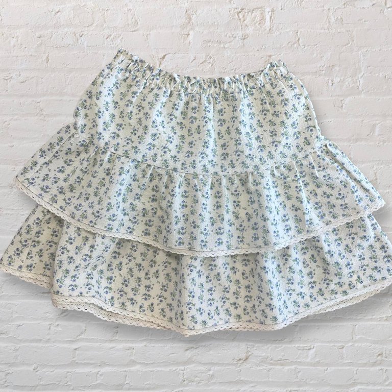 Women's Floral Ruffle Skirt In Blue - Blue