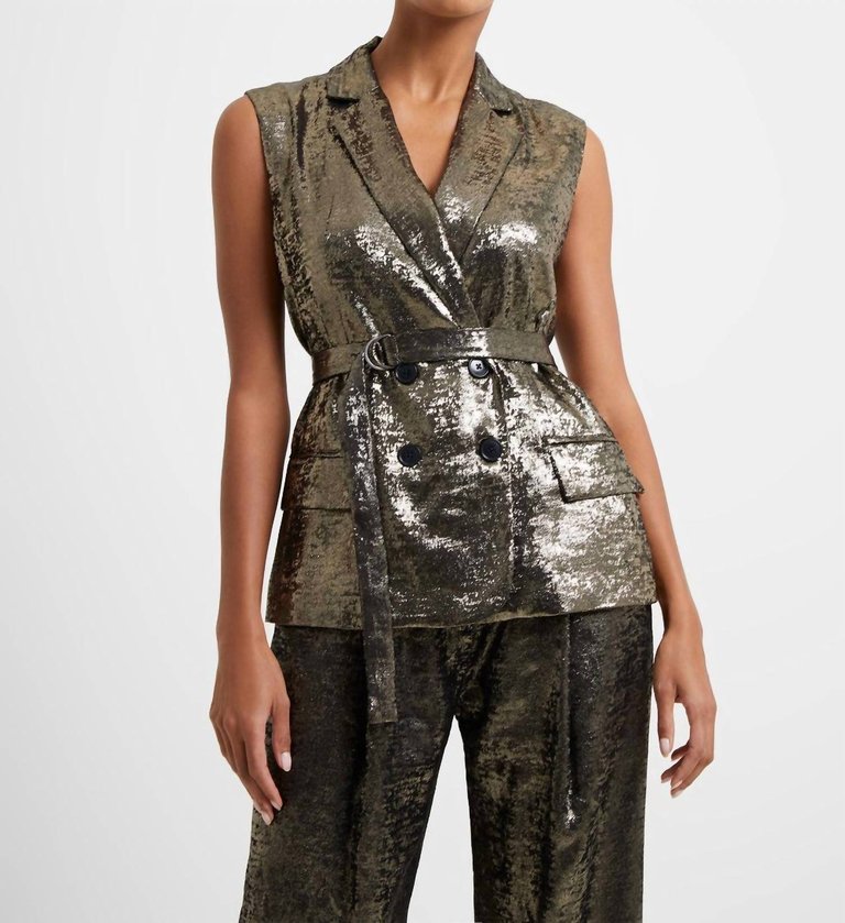 Alara Molten Sleeveless Gilet In Metallic - Metallic