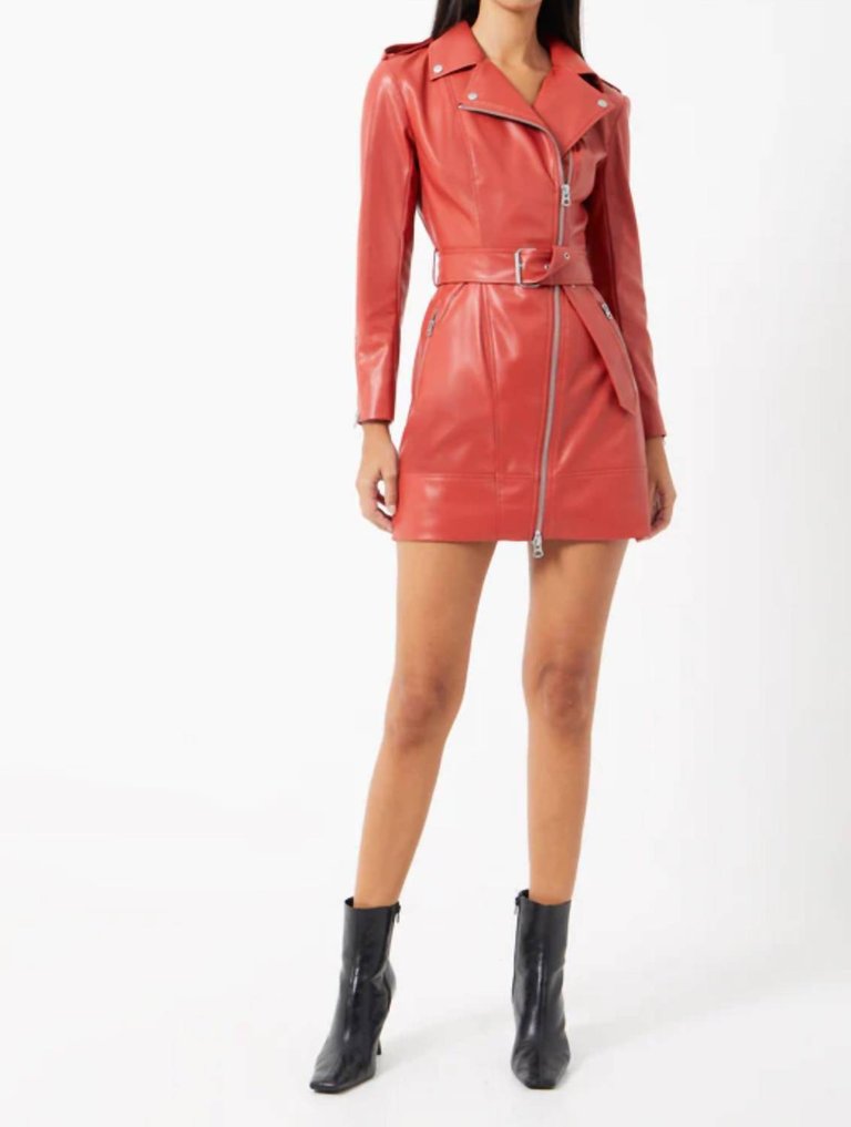 Etta Vegan Leather Belted Mini Dress - Saffron Spice