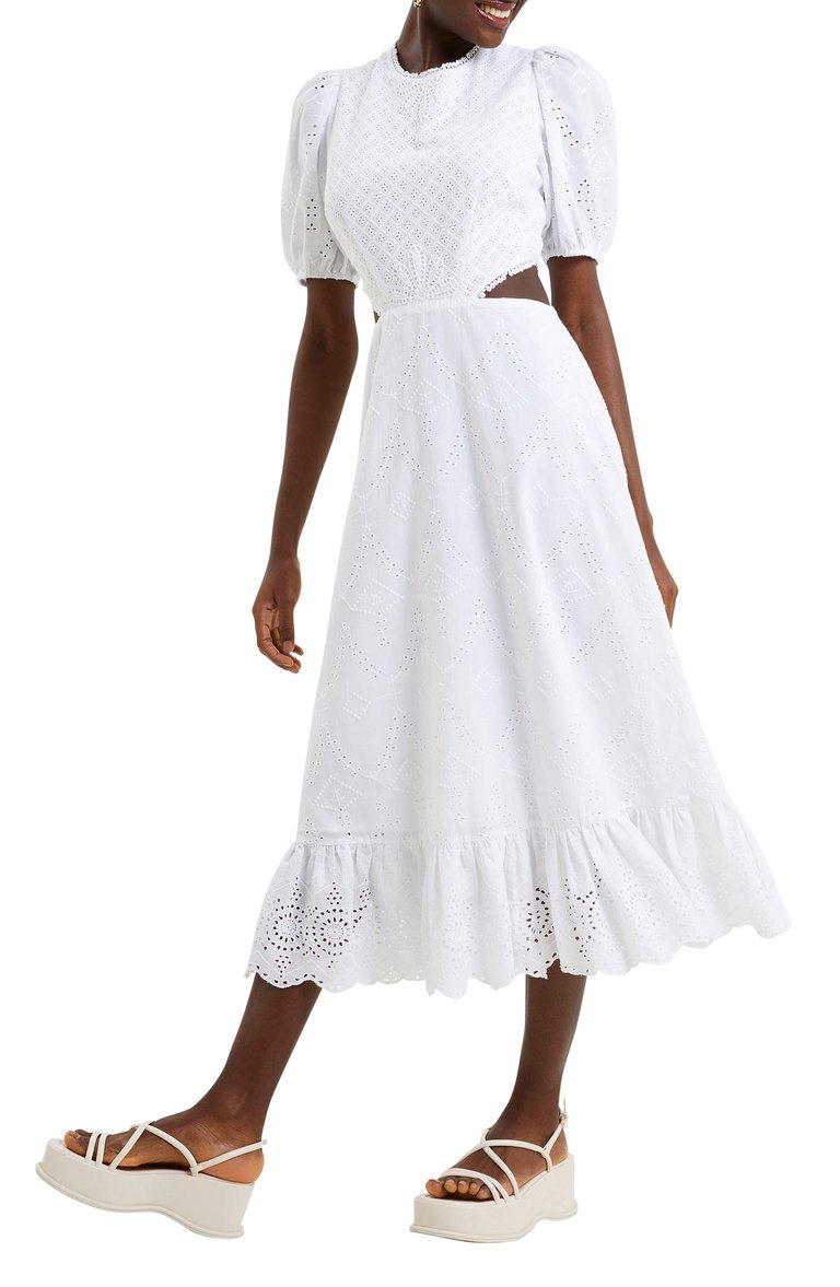 Women's Esse Eyelet Embroidered Cutout Cotton Dress - White