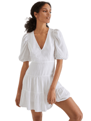 Women's Solid Birch Puff Sleeve Mini Dress - White