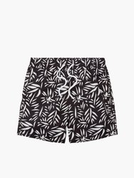 Abstract Print Sport Swim Shorts - Black - Cotton White