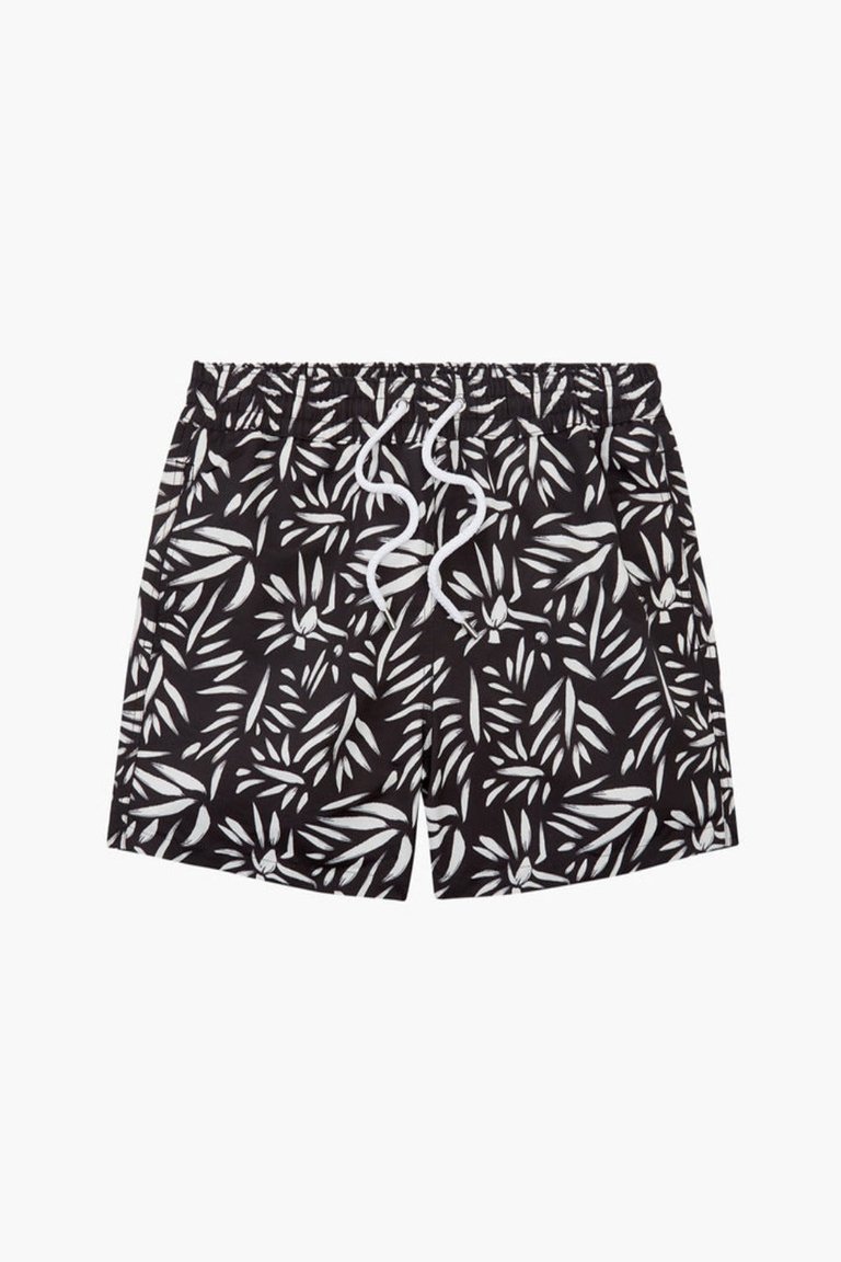Abstract Print Sport Swim Shorts - Black - Cotton White