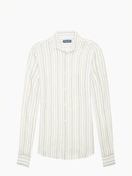 Emilio Long Sleeve Linen Stripe Shirt - Pale Olive