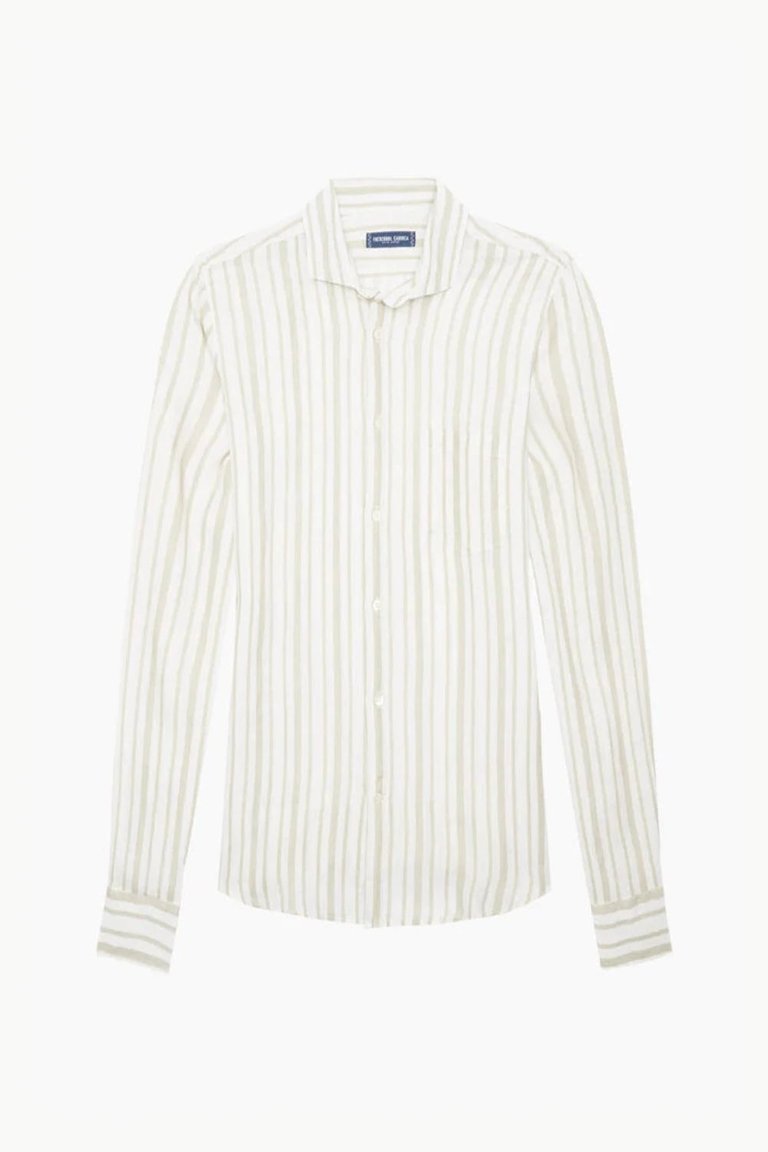 Emilio Long Sleeve Linen Stripe Shirt - Pale Olive