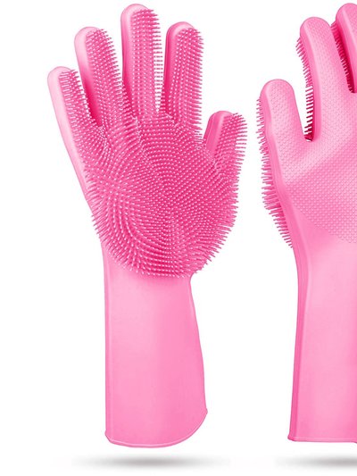 Fresh Fab Finds 1 Pair Silicone Dishwashing Gloves Cleaning Sponge Scrubber Heat Resistant Pet Safe Wash Gloves - Pink product