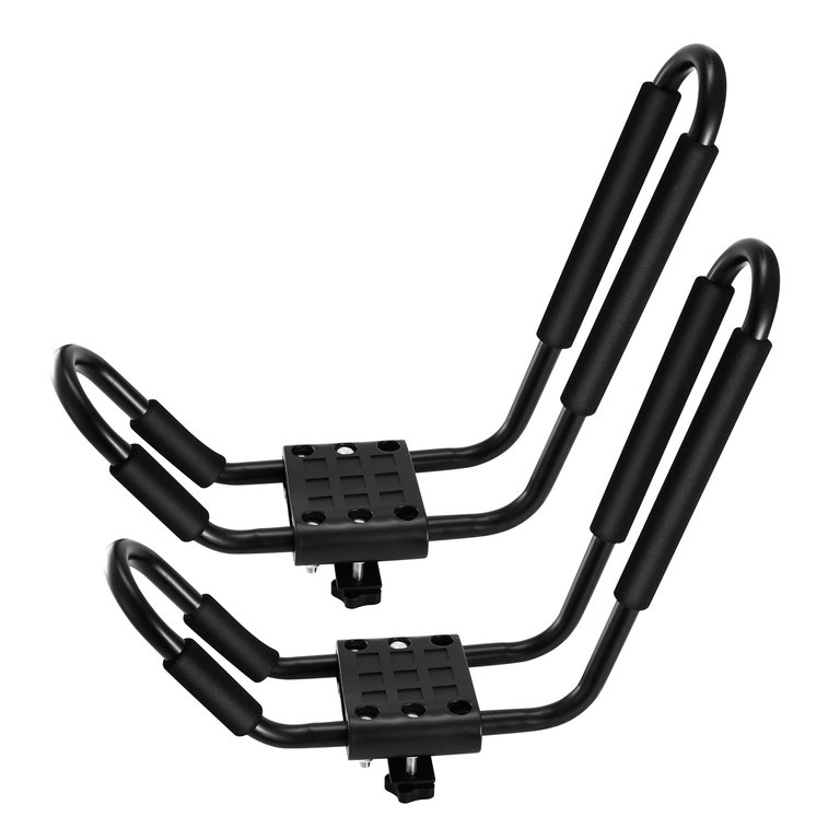 1 Pair Universal J-Bar Kayak Carrier 220LBS Load Heavy Duty Canoe Car Top Mount Carrier Roof Rack With 2Pcs Tie Down Straps - Black