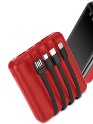 10000mAh Portable Charger Power Bank External Battery Pack With 4 Built-In Cables With LED Flashlight - Red