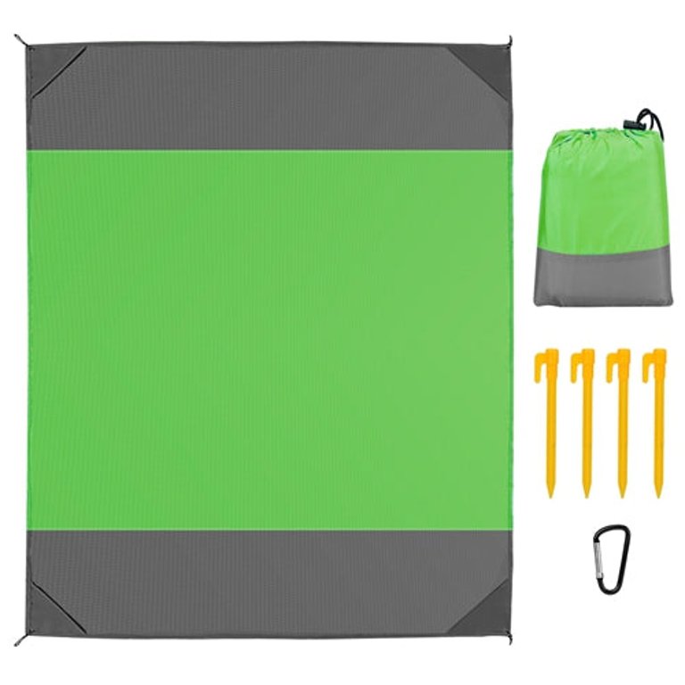 108" x 96.46" Sand Proof Picnic Blanket Water Resistant Foldable Camping Beach Mat With 4 Anchors 1 Carry Bag For 4-6 People - Green - Green