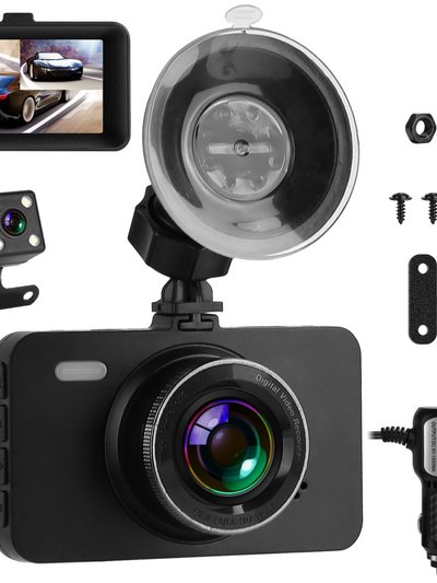 Fresh Fab Finds 1080P Dual Dash Cam 3" Screen Front Rear Vehicle Recorder G-Sensor Motion Detection Night Vision Parking Monitor Loop Recording - Black product