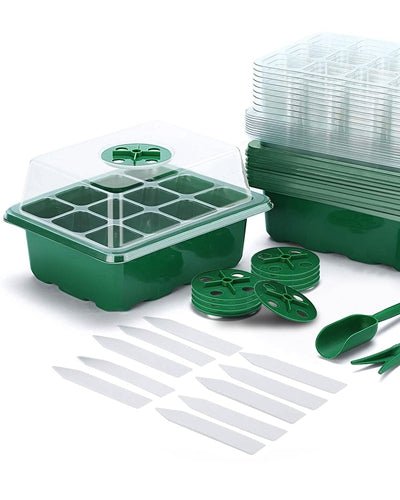 Fresh Fab Finds 10Pcs Seed Starter Tray Kit Reusable Overall 120Cells Seeding Propagator Station Greenhouse Growing Germination Tray With Humidity Dome Label 2Pcs Gar product