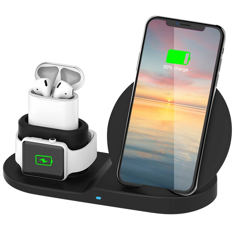 10W Fast Wireless Charger for iPhone, iWatch, AirPods - Fits iPhone 11/11Pro/XS/XR/MAX/X/8 Plus/8, Samsung Galax - Black