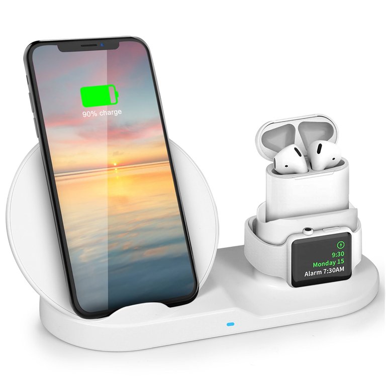 10W Fast Wireless Charger For iPhone, iWatch, AirPods - Fits iPhone 11/11Pro/XS/XR/MAX/X/8 Plus/8, Samsung Galax - White