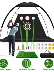 10x7' Golf Practice Net Golf Training Aids Driving Hitting Nets With Tri-Turf Golf Mat Target Cloth 10 Golf Balls 7 Golf Tees 2 Rubber Golf Tee Holder