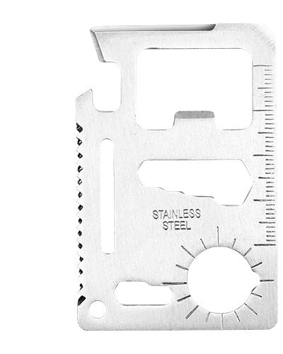 Fresh Fab Finds 11 In 1 Stainless Steel Multi-Tool Credit Card Wallet Portable Survival Pocket Tool Beer Can Opener Knife Fruit Peeler Wrench Saw Blade - White product