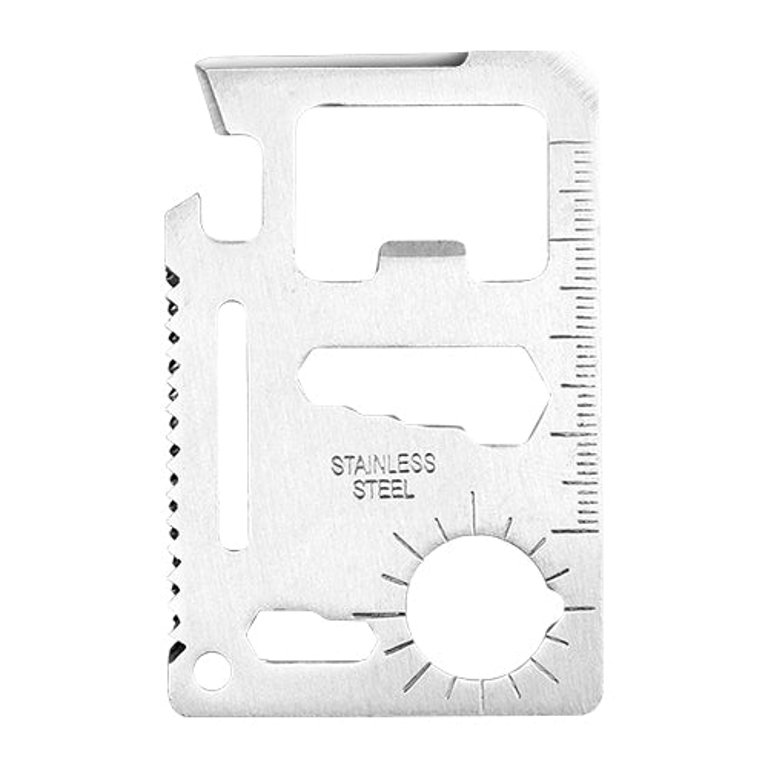 11 In 1 Stainless Steel Multi-Tool Credit Card Wallet Portable Survival Pocket Tool Beer Can Opener Knife Fruit Peeler Wrench Saw Blade - White