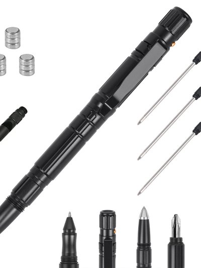 Fresh Fab Finds 11 In 1 Tactical Pen Gear Set Multi-Tool Survival Pen Set Cool Gadget Gift For Men EDC Glass Breaker LED Flashlight Ballpoint Pen Whistle Ink Refills product