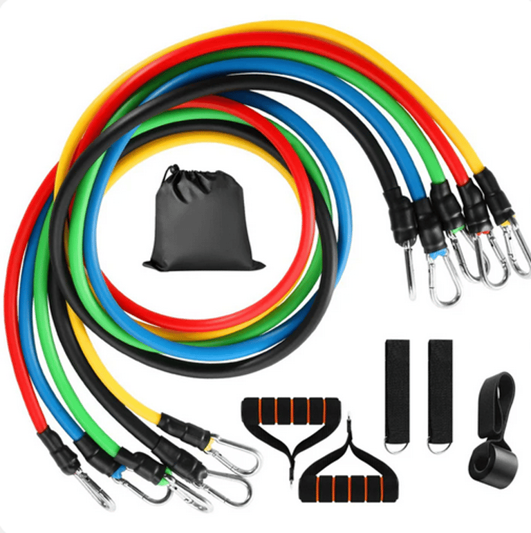 11-Piece Resistance Bands Set - Up To 100lbs - Fitness Workout Tubes With Door Anchor, Handles And Ankle Straps - Multi