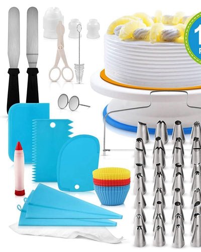 Fresh Fab Finds 11" Rotating Cake Turntable 108Pcs Cake Decorating Supplies Kit Revolving Cake Table Stand Base Baking Tools - Multi product