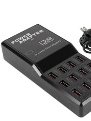 12 Port USB Charging Station Hub - Fast Charge For iPod iPhone - 60W - 3.74ft Power Cord - Black