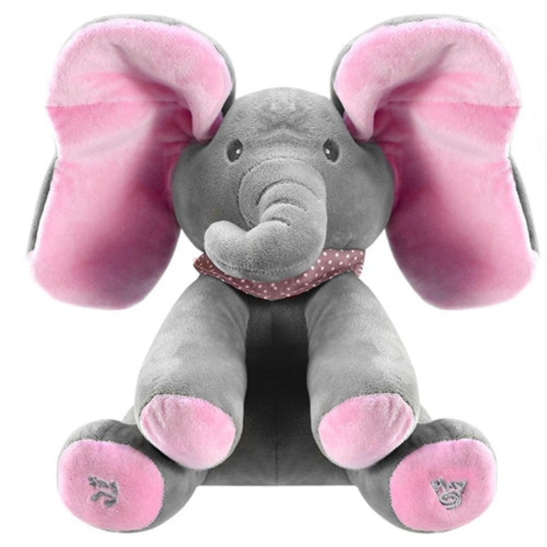 12" Stuffed Plush Elephant Doll Peek-a-Boo Elephant Animated Talking Singing Cute Elephant Baby Doll Toy for Toddlers Kids Boys Girls Gift - Pink