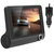 1296P Car DVR Dash Cam 4" 3 Lens Recorder, Seamless Recording - Black