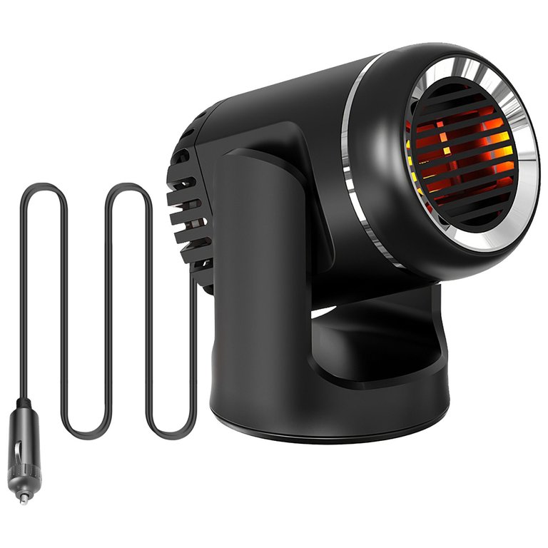 12V 120W Car Heater Fan - 2-in-1 Heating/Cooling, 4.92ft Cord, Rotatable, Portable - Black - 12V