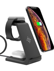 15W 3-In-1 Wireless Charger Dock: Fast Charging Station For iPhone 13/12/11/XS, Apple Watch Series 7/6/5/4/3/2/1, AirPods 2 & Pro - Black