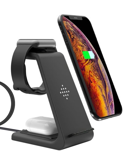 Fresh Fab Finds 15W 3-In-1 Wireless Charger Dock: Fast Charging Station For iPhone 13/12/11/XS, Apple Watch Series 7/6/5/4/3/2/1, AirPods 2 & Pro - Black product