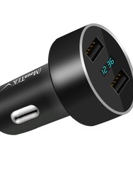15W/3.1A Dual USB Car Charger Adapter - Fast Aluminum Alloy Charging For iPhone XR XS & Tablet PC - Black