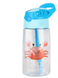 16.2 oz Leak-Proof Kids Water Bottle With Straw Push Button Sport Water Bottle For Kids Crab Ship Jellyfish Rocket - Crab
