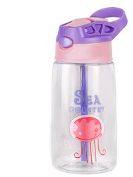 16.2 Oz Leak-Proof Kids Water Bottle With Straw Push Button Sport Water Bottle For Kids Crab Ship Jellyfish Rocket - Jellyfish