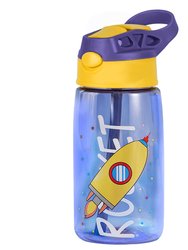 16.2 oz Leak-Proof Kids Water Bottle With Straw Push Button Sport Water Bottle For Kids Crab Ship Jellyfish Rocket - Rocket