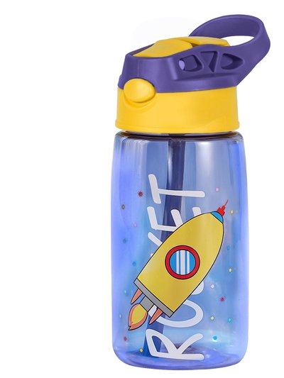 Fresh Fab Finds 16.2 oz Leak-Proof Kids Water Bottle With Straw Push Button Sport Water Bottle For Kids Crab Ship Jellyfish Rocket - Rocket product