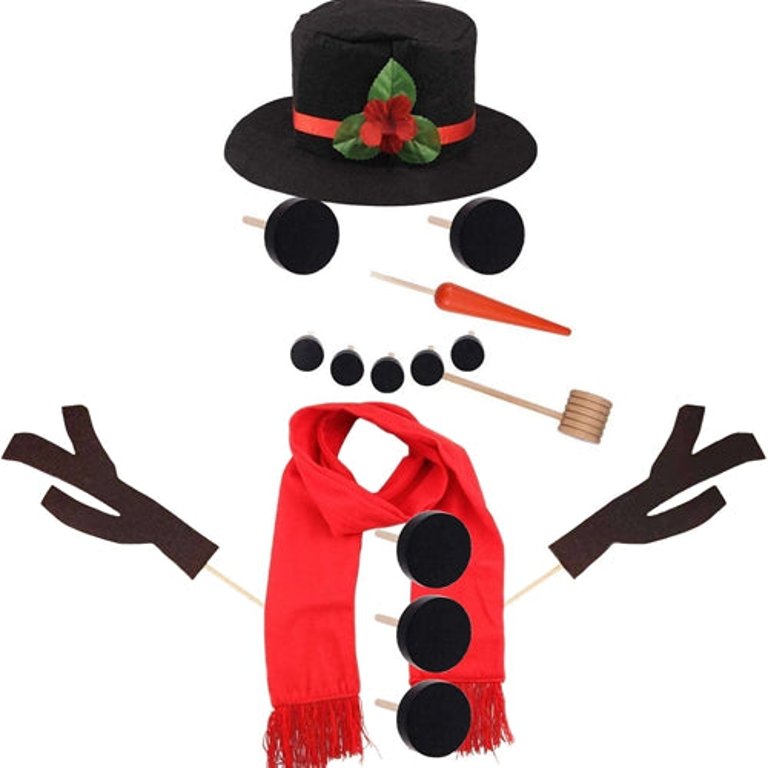 16Pcs Snowman Decorating Dressing Kit Winter Party Kids Outdoor Toys Christmas Decoration Gift Hat Scarf Eye Mouth Nose Accessories - Multi