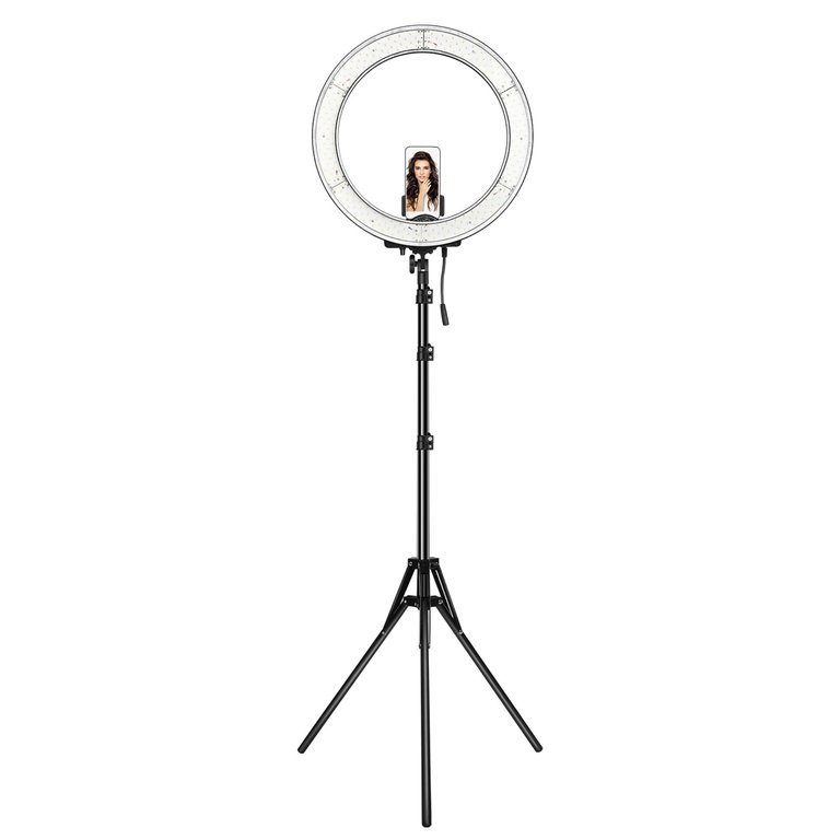 18" LED Ring Light Kit - Dimmable 55W, 3200K-5600K, With Tripod, Phone Holder, Carrying Bag