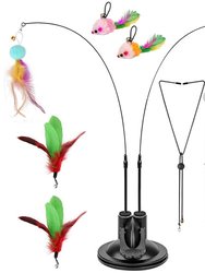 2 Cat Wand Toys With Suction Cup Double Head Interactive Cat Feather Toy 9Pcs Teaser Replacements With Bell Cats Self Playing Hanging Indoor Cat Toy