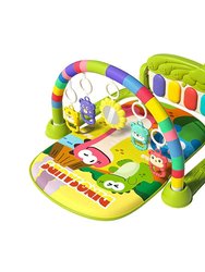 2 In 1 Baby Gym Play Mat Tummy Time Mat Musical Activity Center With 5 Rattle Toys 422 Melodies For 0-12 Months Old Space Dinosaur Unicorn - Green