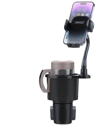 Fresh Fab Finds 2 In 1 Car Cup Phone Holder Automotive Drink Holder With 360° Rotating Gooseneck Phone Mount Adjustable Base Fit For Most Phones Cups Vehicles - Black product