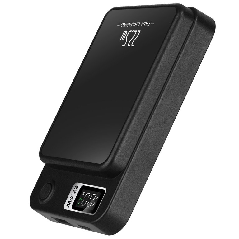 2-in-1 MagSafe Power Bank: 10,000mAh PD20W Fast Charger For I phone 14 Series & More. Wireless Charging & Magnetic feature Included. - Black