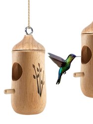 2 Packs Humming Bird Houses For Outside Wooden Hanging Bird Nest Feeder Hand Patio Garden Craft Ornament Decoration