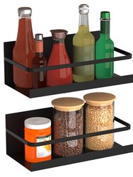 2 Packs Magnetic Spice Holder Rack Organizer Strong Magnetic Seasoning Storage Shelf For Refrigerator Microwave - Black
