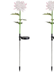 2 Packs Solar LED Chrysanthemum Lights Solar Powered Garden Flower Stake Lamp Waterproof Landscape Decorative Light For Garden Patio Yard - White